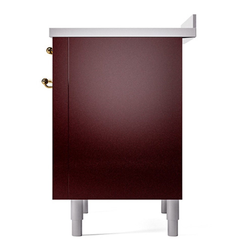 ILVE UPI366QNMPBUG Nostalgie II 36 inch Induction Range with 6 Elements (Solid Door, Burgundy, Brass) 8 ILVE_UPI366QNMPBUG_Nostalgie_II_Right_Angle