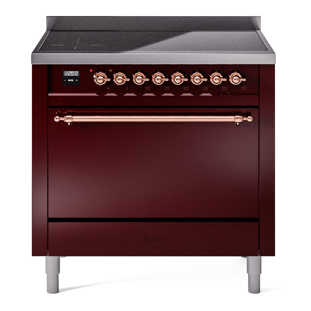 ILVE UPI366QNMPBUP Nostalgie II 36 inch Induction Range with 6 Elements (Solid Door, Burgundy, Copper)