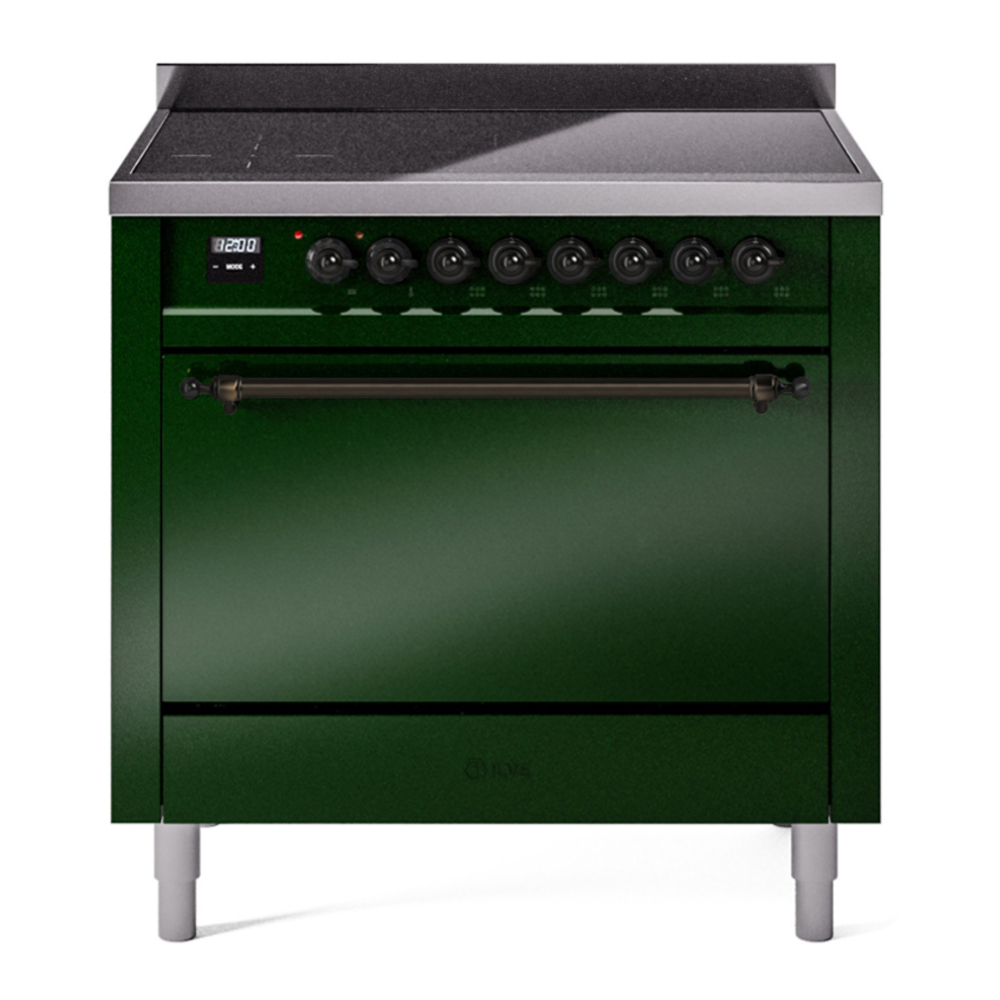 ILVE UPI366QNMPEGB Nostalgie II 36 inch Induction Range with 6 Elements (Solid Door, Emerald Green, Burnished)