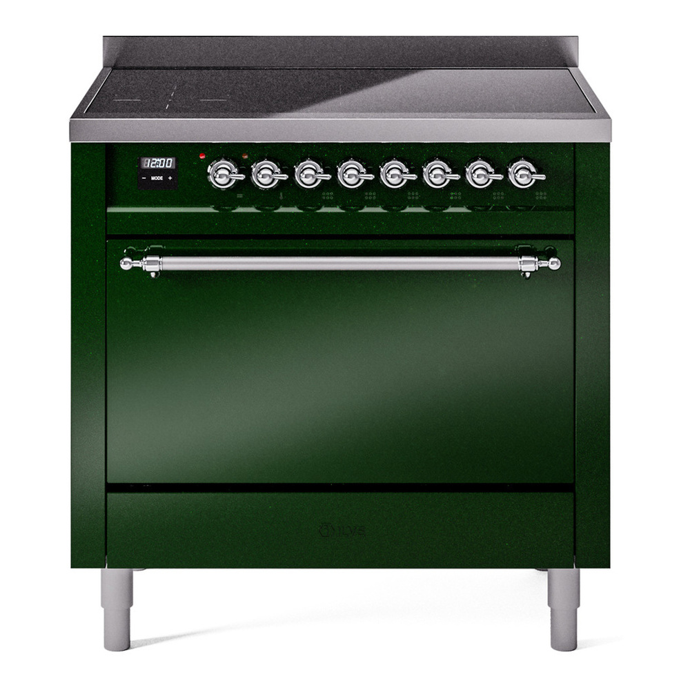 ILVE UPI366QNMPEGC Nostalgie II 36 inch Induction Range with 6 Elements (Solid Door, Emerald Green, Chrome)