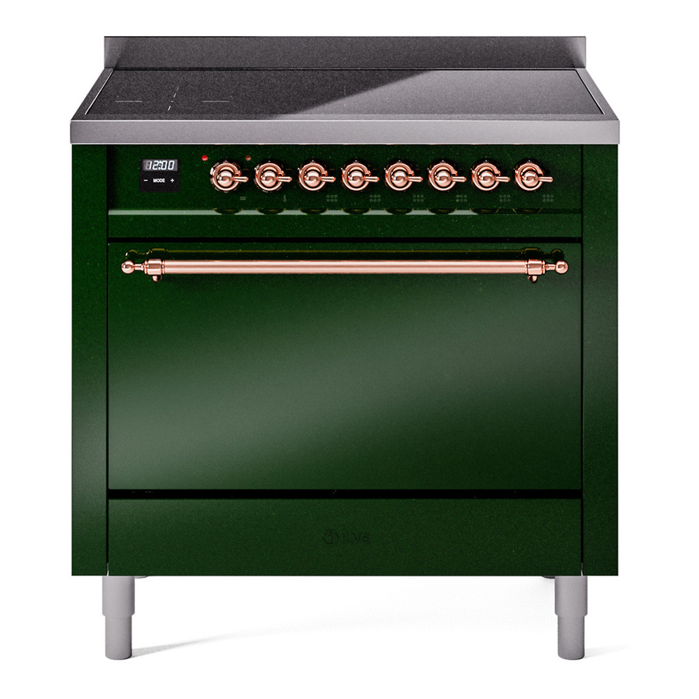 ILVE UPI366QNMPEGP Nostalgie II 36 inch Induction Range with 6 Elements (Solid Door, Emerald Green, Copper)