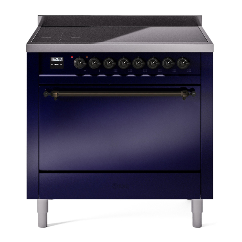 ILVE UPI366QNMPMBB Nostalgie II 36 inch Induction Range with 6 Elements (Solid Door, Midnight Blue, Burnished) 1 UPI366QNMPMBB