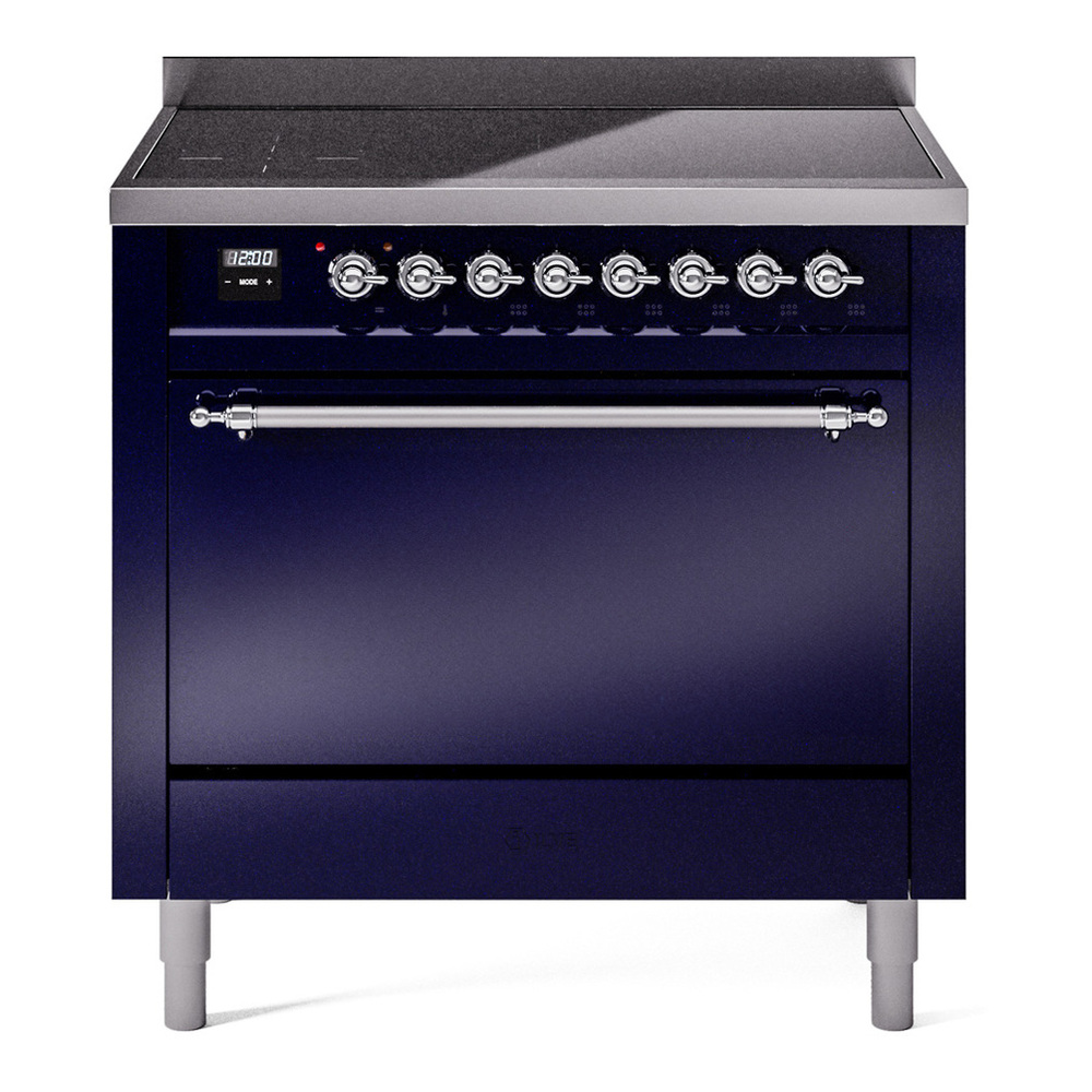 ILVE UPI366QNMPMBC Nostalgie II 36 inch Induction Range with 6 Elements (Solid Door, Midnight Blue, Chrome) 1 UPI366QNMPMBC