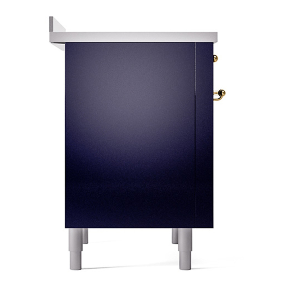 ILVE UPI366QNMPMBG Nostalgie II 36 inch Induction Range with 6 Elements (Solid Door, Midnight Blue, Brass) 7 ILVE_UPI366QNMPMBG_Nostalgie_II_Left_Angle