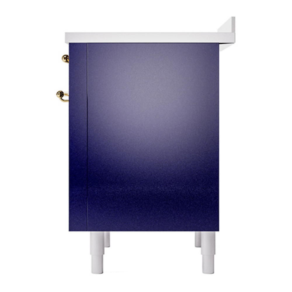 ILVE UPI366QNMPMBG Nostalgie II 36 inch Induction Range with 6 Elements (Solid Door, Midnight Blue, Brass) 8 ILVE_UPI366QNMPMBG_Nostalgie_II_Right_Angle