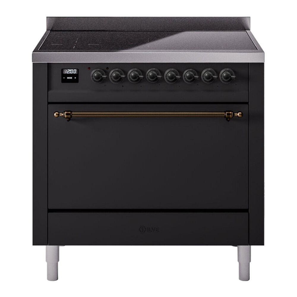 ILVE UPI366QNMPMGB Nostalgie II 36 inch Induction Range with 6 Elements (Solid Door, Graphite Matte, Burnished)