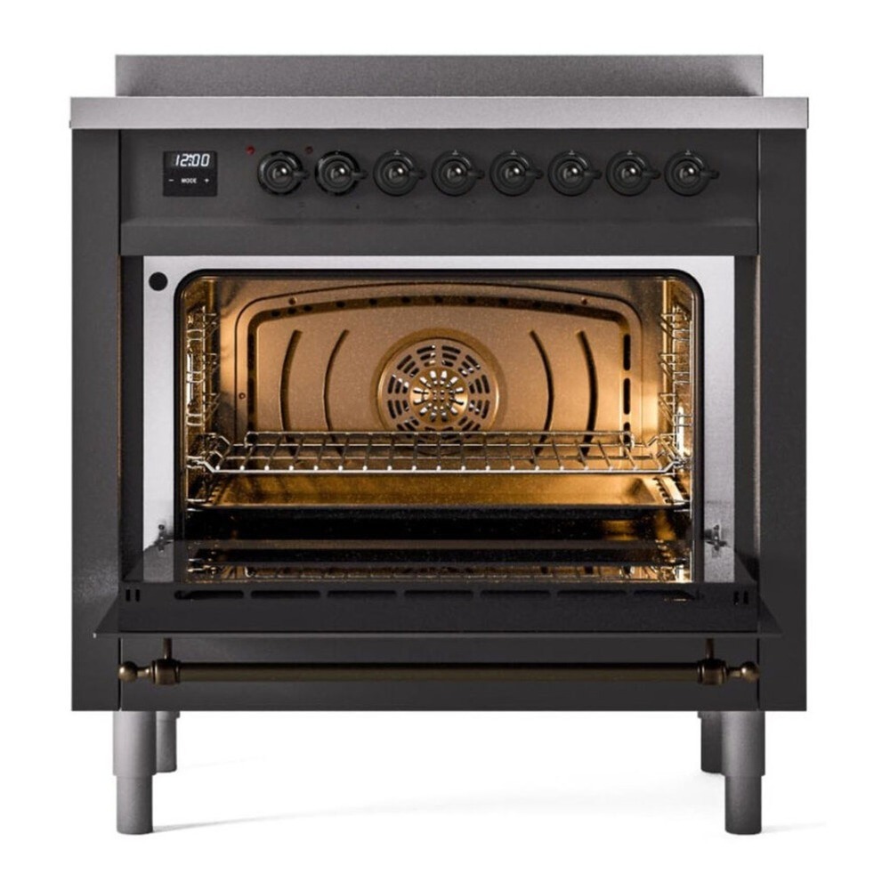 ILVE UPI366QNMPMGB Nostalgie II 36 inch Induction Range with 6 Elements (Solid Door, Graphite Matte, Burnished) 5 ILVE UPI366NMP door opened