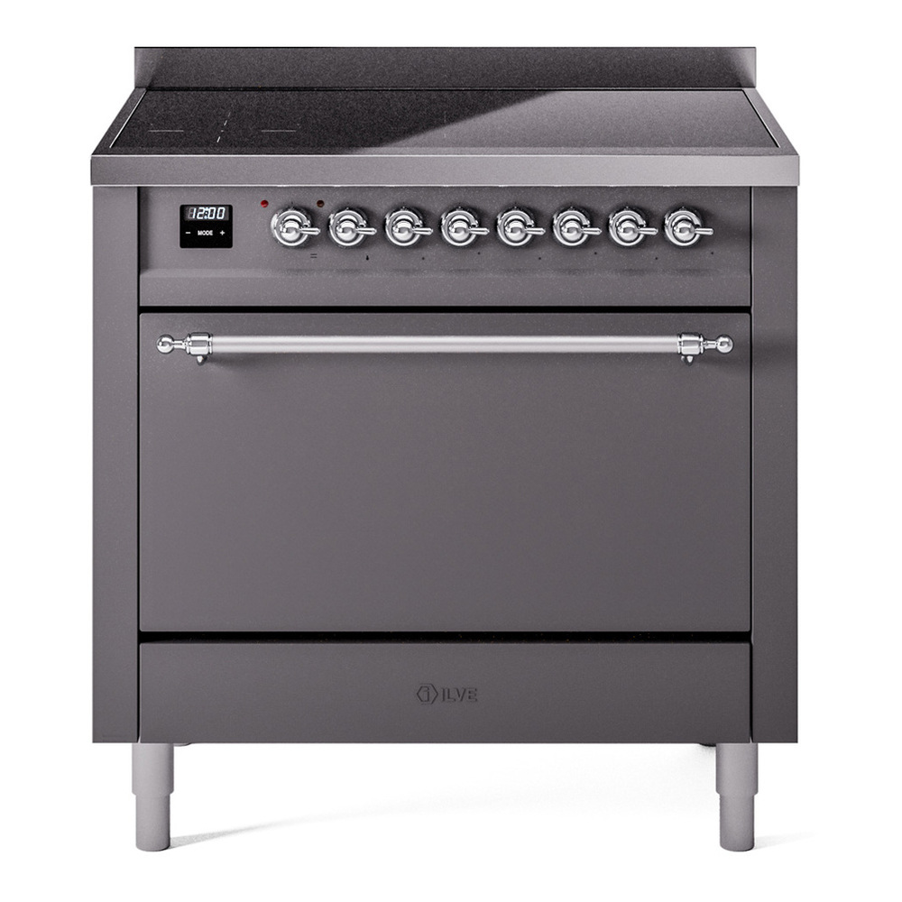 ILVE UPI366QNMPMGC Nostalgie II 36 inch Induction Range with 6 Elements (Solid Door, Graphite Matte, Chrome) 1 UPI366QNMPMGC
