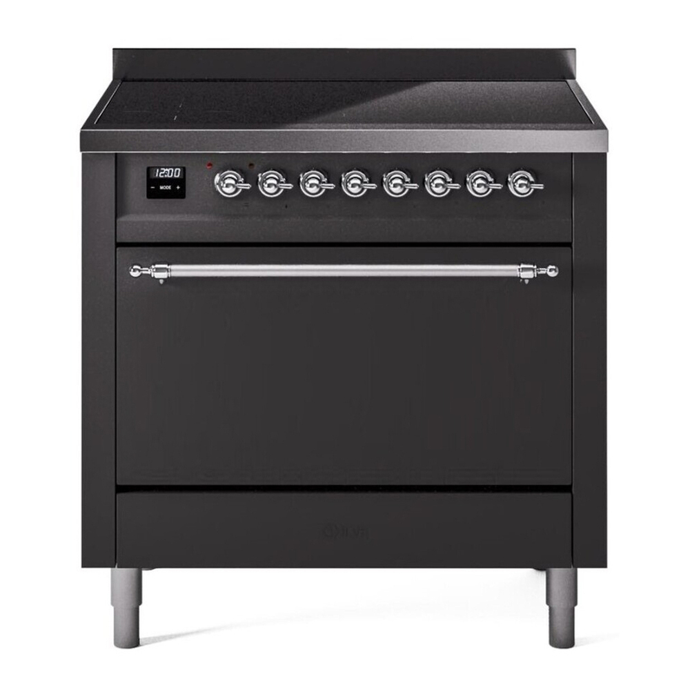 ILVE UPI366QNMPMGC Nostalgie II 36 inch Induction Range with 6 Elements (Solid Door, Graphite Matte, Chrome) 1 UPI366QNMPMGC