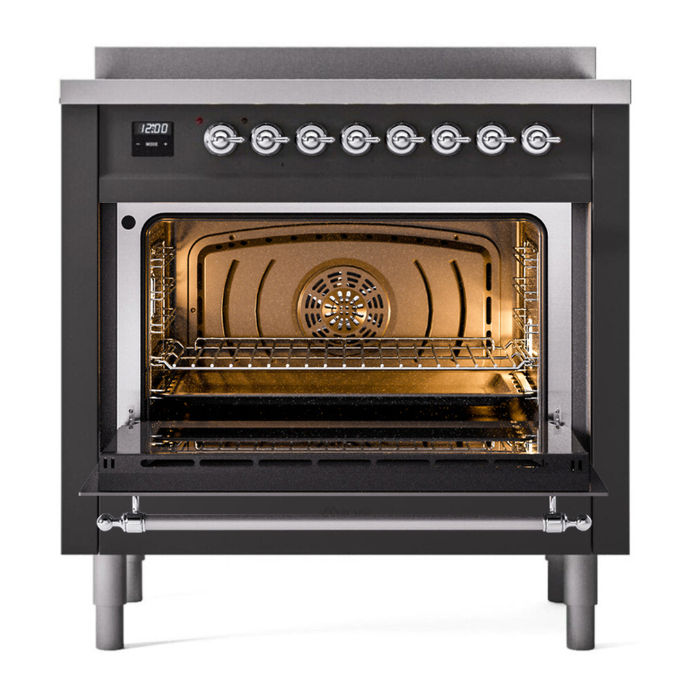 ILVE UPI366QNMPMGC Nostalgie II 36 inch Induction Range with 6 Elements (Solid Door, Graphite Matte, Chrome) 5 ILVE UPI366NMP door opened