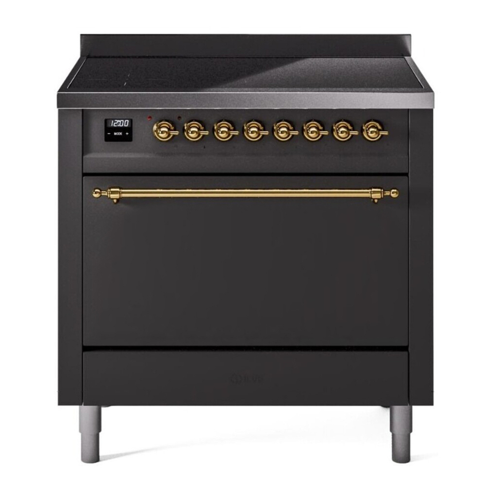 ILVE UPI366QNMPMGG Nostalgie II 36 inch Induction Range with 6 Elements (Solid Door, Graphite Matte, Brass) 1 UPI366QNMPMGG
