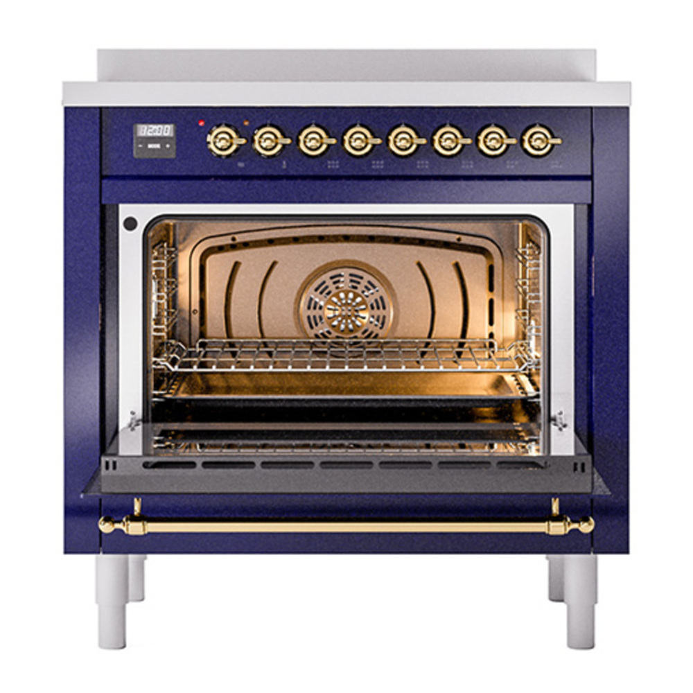 ILVE UPI366QNMPMGG Nostalgie II 36 inch Induction Range with 6 Elements (Solid Door, Graphite Matte, Brass) 5 ILVE_UPI366QNMPMGG_Nostalgie_II_oven_door_opened