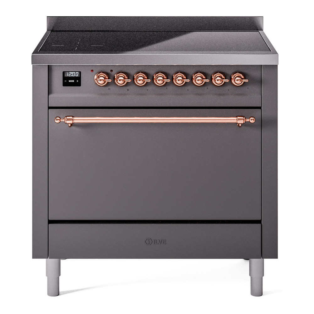 ILVE UPI366QNMPMGP Nostalgie II 36 inch Induction Range with 6 Elements (Solid Door, Graphite Matte, Copper)