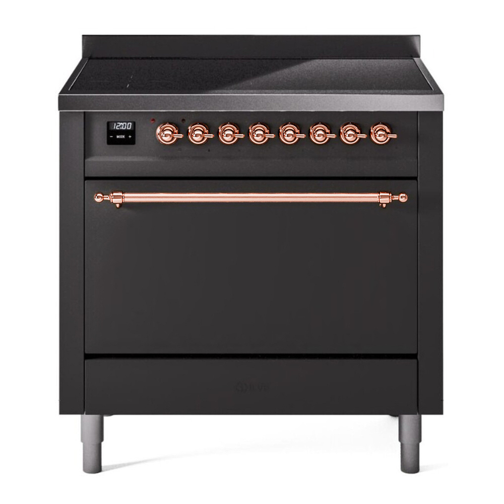 ILVE UPI366QNMPMGP Nostalgie II 36 inch Induction Range with 6 Elements (Solid Door, Graphite Matte, Copper) 1 UPI366QNMPMGP