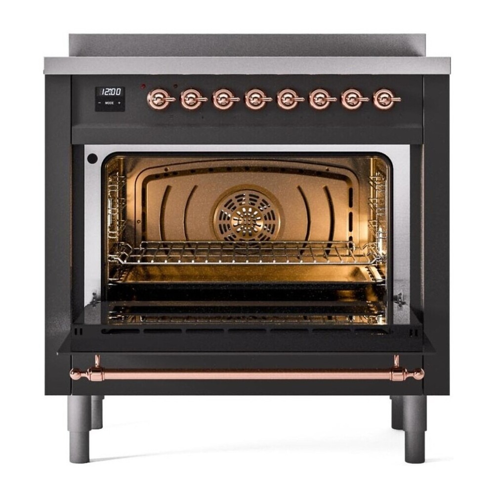 ILVE UPI366QNMPMGP Nostalgie II 36 inch Induction Range with 6 Elements (Solid Door, Graphite Matte, Copper) 5 ILVE UPI366NMP door opened