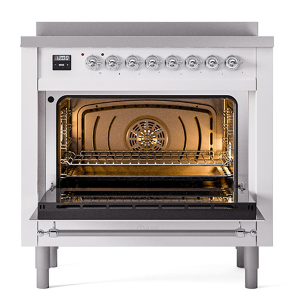 ILVE UPI366QNMPRAC Nostalgie II 36 inch Induction Range with 6 Elements (Solid Door, RAL, Chrome) 5 ILVE_UPI366QNMPRAC_Nostalgie_II_oven_door_opened