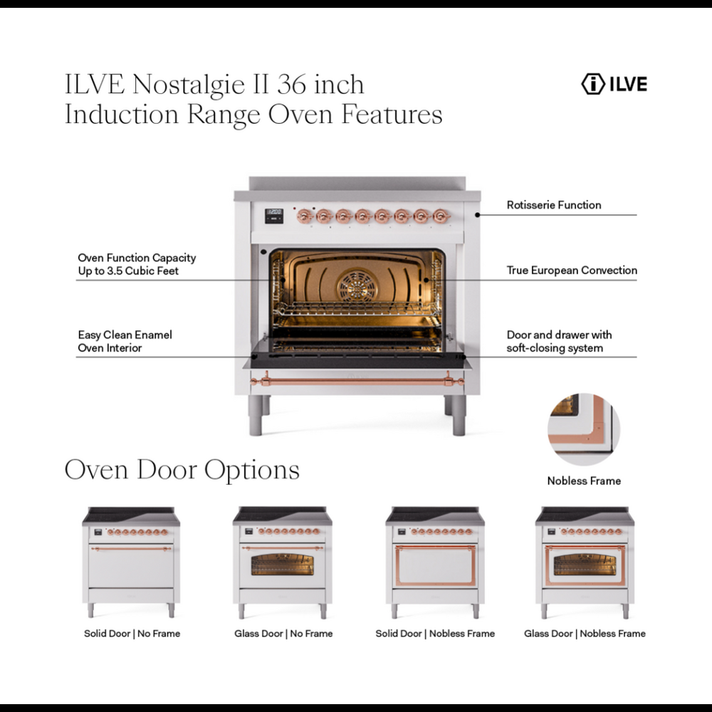 ILVE UPI366QNMPRAP Nostalgie II 36 inch Induction Range with 6 Elements (Solid Door, RAL, Copper) 3 ILVE UPI366NMP Nostalgie II 36 inch Induction Range with 6 Elements