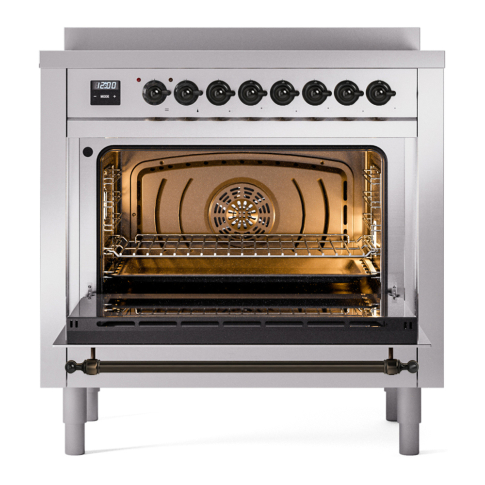 ILVE UPI366QNMPSSB Nostalgie II 36 inch Induction Range with 6 Elements (Solid Door, Stainless Steel, Burnished) 5 ILVE UPI366NMP door opened