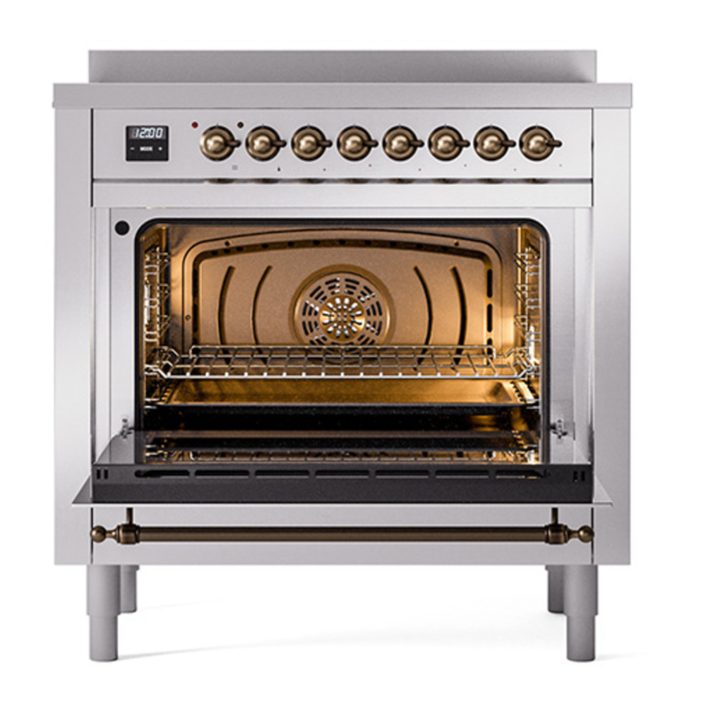 ILVE UPI366QNMPSSB Nostalgie II 36 inch Induction Range with 6 Elements (Solid Door, Stainless Steel, Burnished) 5 ILVE_UPI366QNMPSSB_Nostalgie_II_oven_door_opened