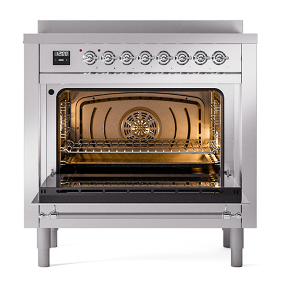 ILVE UPI366QNMPSSC Nostalgie II 36 inch Induction Range with 6 Elements (Solid Door, Stainless Steel, Chrome) 5 ILVE_UPI366QNMPSSC_Nostalgie_II_oven_door_opened