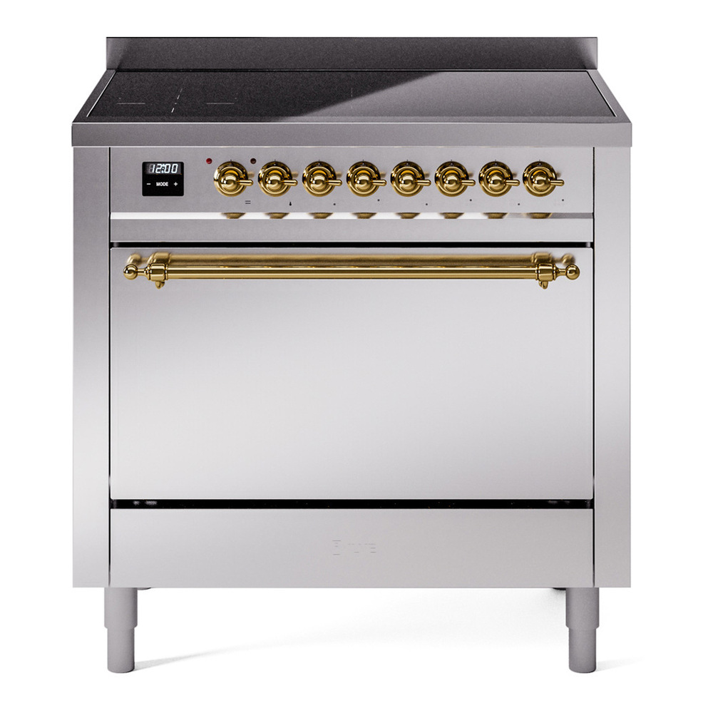 ILVE UPI366QNMPSSG Nostalgie II 36 inch Induction Range with 6 Elements (Solid Door, Stainless Steel, Brass)