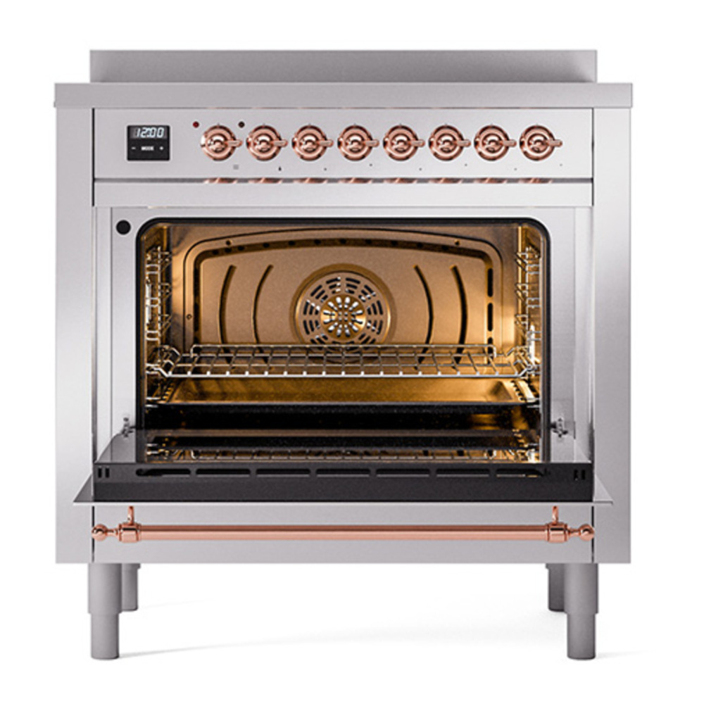 ILVE UPI366QNMPSSP Nostalgie II 36 inch Induction Range with 6 Elements (Solid Door, Stainless Steel, Copper) 5 ILVE_UPI366QNMPSSP_Nostalgie_II_oven_door_opened