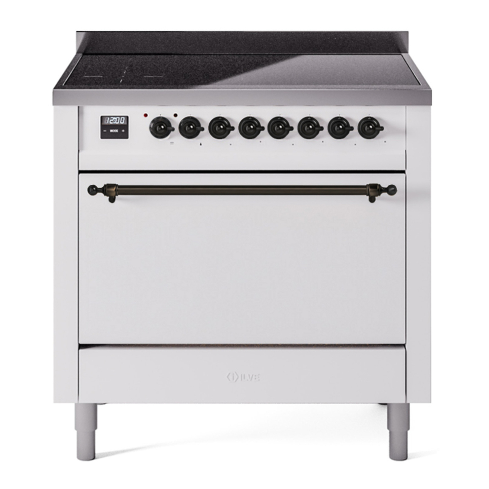 ILVE UPI366QNMPWHB Nostalgie II 36 inch Induction Range with 6 Elements (Solid Door, White, Burnished)