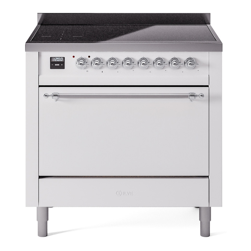 ILVE UPI366QNMPWHC Nostalgie II 36 inch Induction Range with 6 Elements (Solid Door, White, Chrome)
