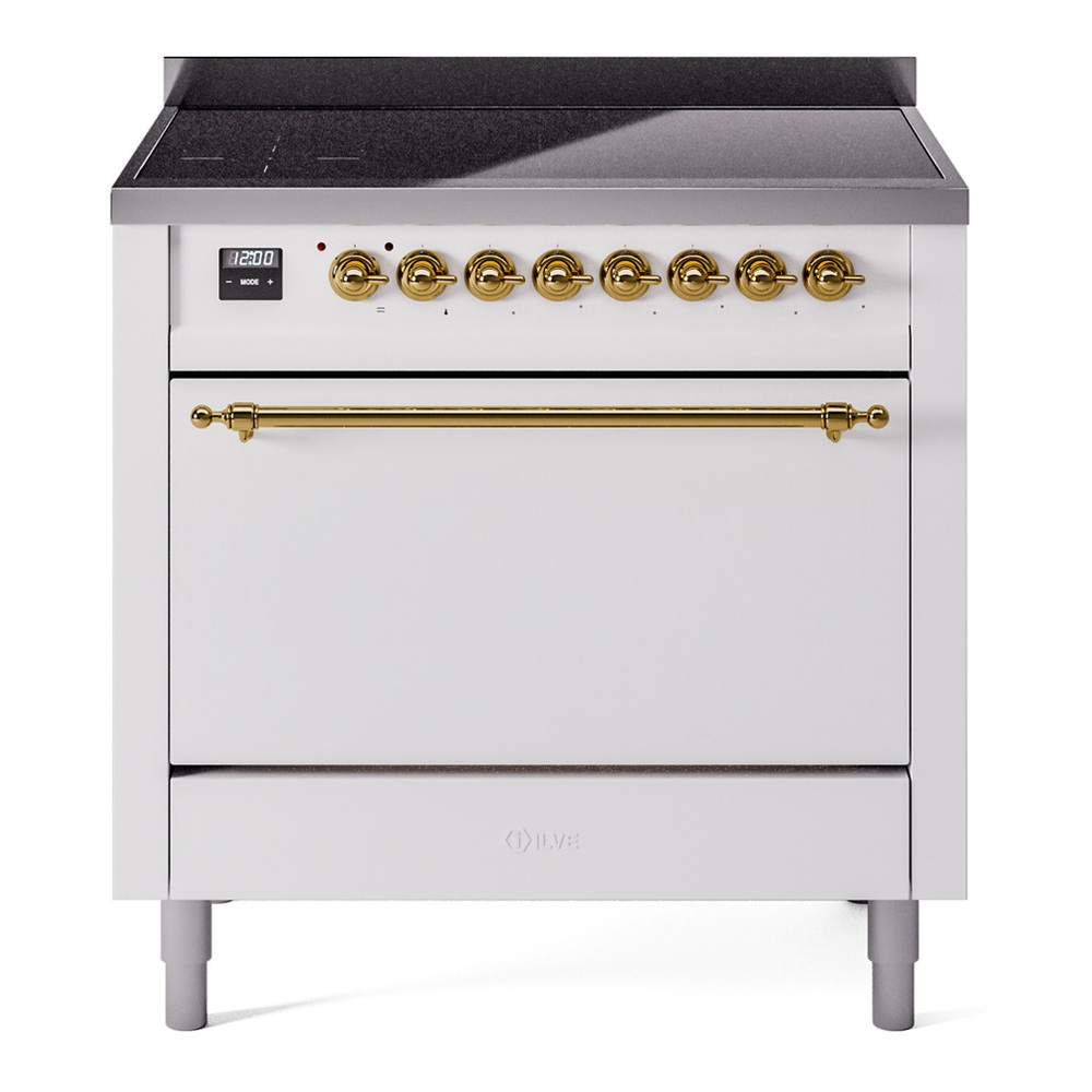 ILVE UPI366QNMPWHG Nostalgie II 36 inch Induction Range with 6 Elements (Solid Door, White, Brass)