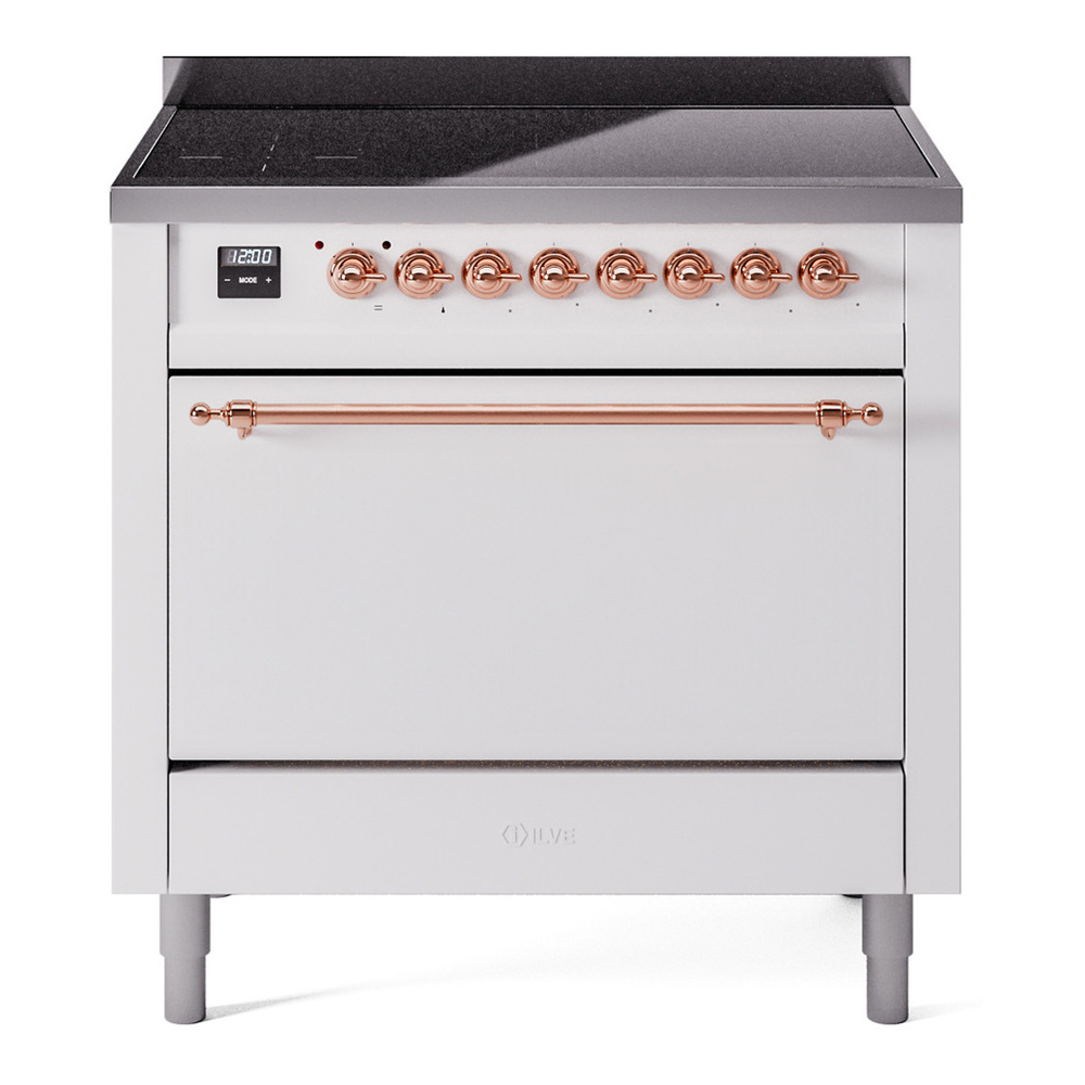 ILVE UPI366QNMPWHP Nostalgie II 36 inch Induction Range with 6 Elements (Solid Door, White, Copper) 1 UPI366QNMPWHP