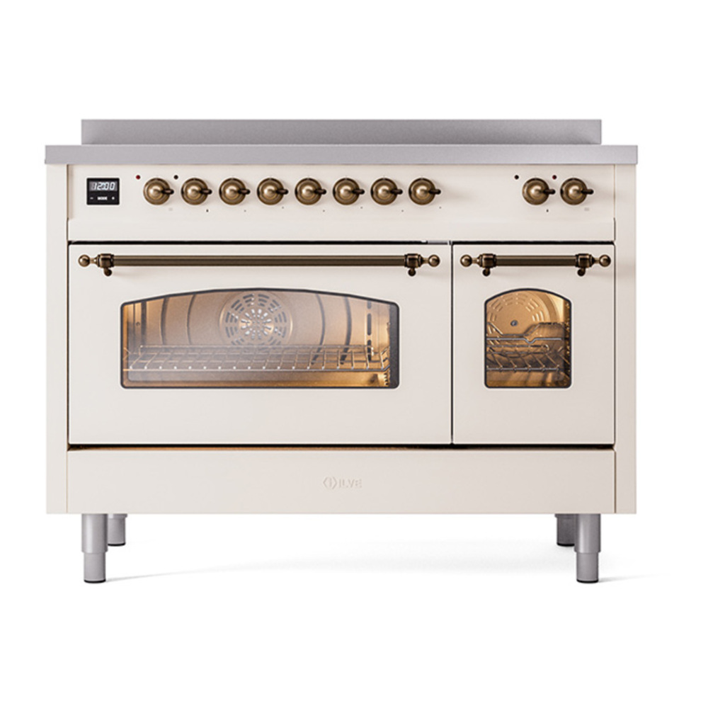 ILVE UPI486NMPAWB Nostalgie II 48 inch Induction Range with 6 Elements (Triple Glass Door, Antique White, Burnished) 8 ILVE_UPI486NMPAWB_Nostalgie_II_30"_Dual_Fuel_Range_front_view