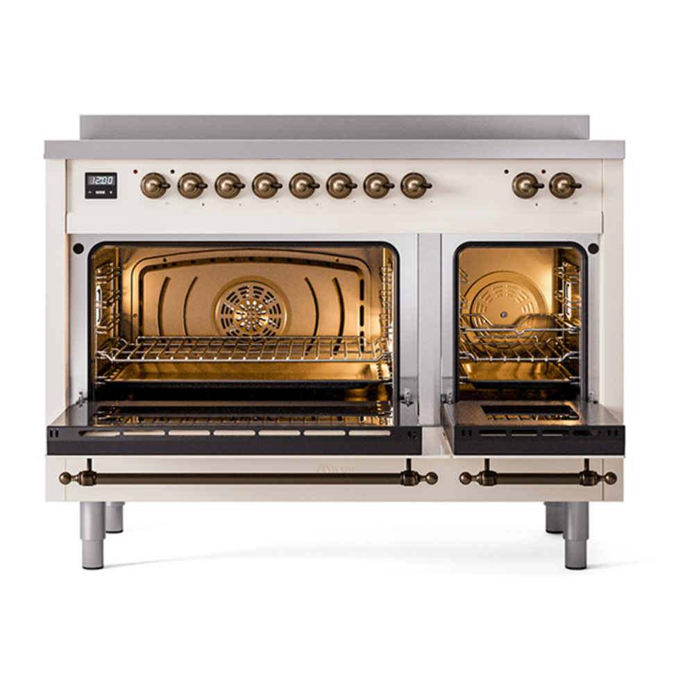 ILVE UPI486NMPAWB Nostalgie II 48 inch Induction Range with 6 Elements (Triple Glass Door, Antique White, Burnished) 5 ILVE_UPI486NMPAWB_Nostalgie_II_30"_Dual_Fuel_Range_oven_door_opened