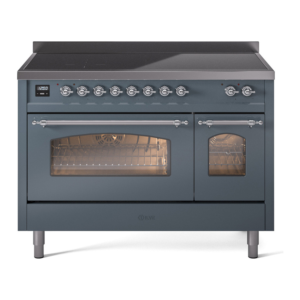 ILVE UPI486NMPBGC Nostalgie II 48 inch Induction Range with 6 Elements (Triple Glass Door, Blue Grey, Chrome) 1 UPI486NMPBGC