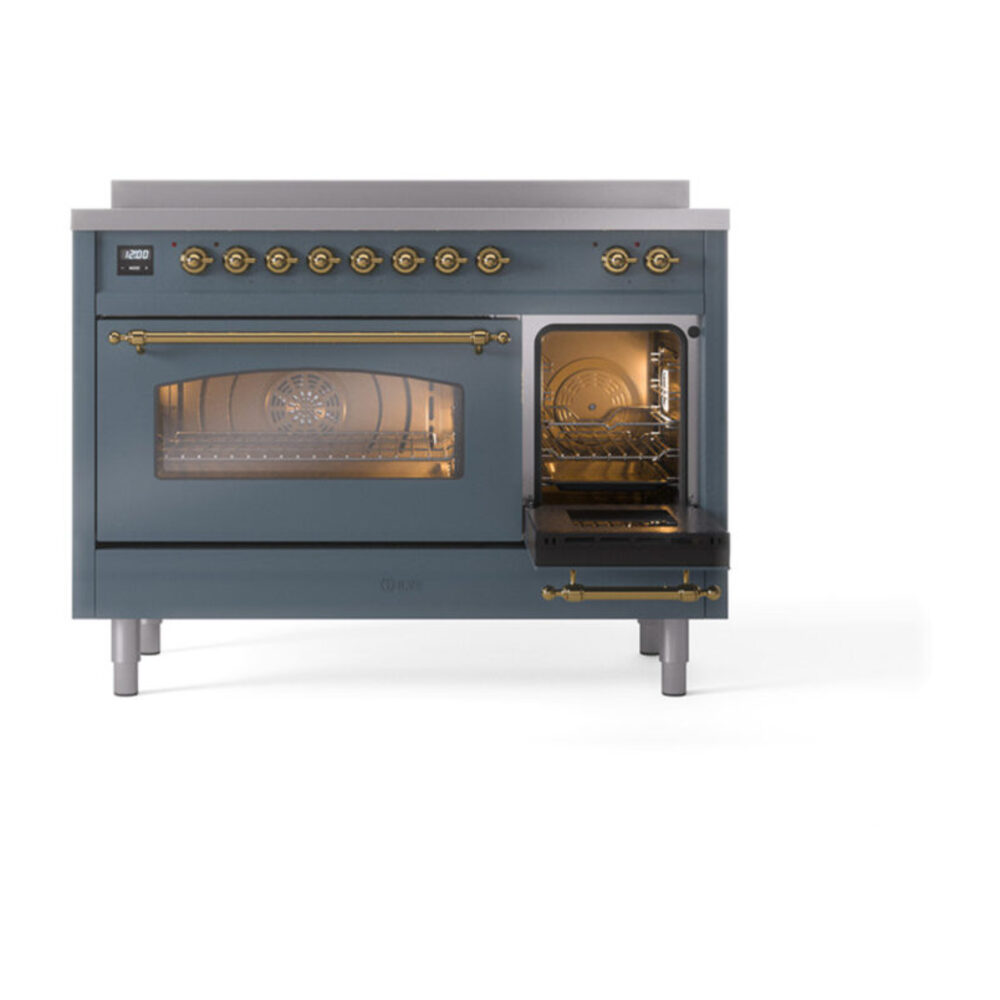 ILVE_UPI486NMPBGG_Nostalgie_II_48"_Dual_Fuel_Range_side_oven_door_opened