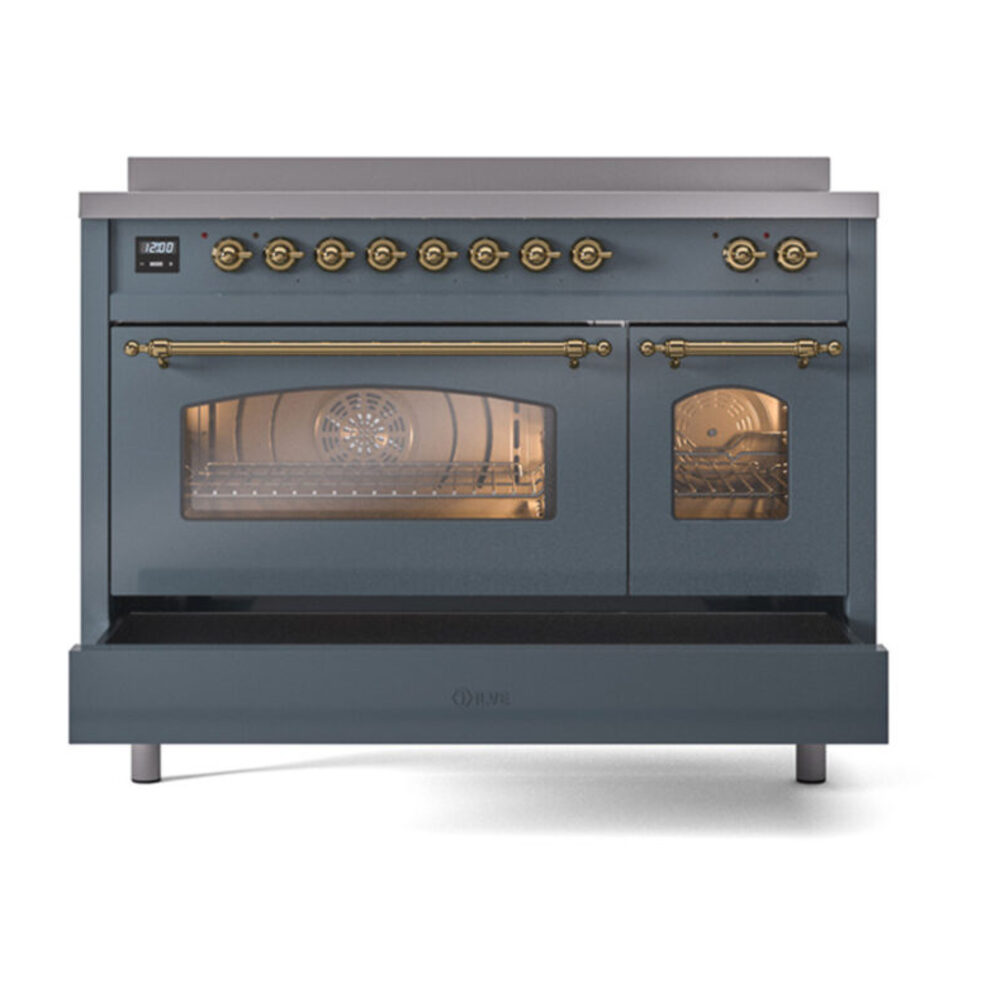 ILVE_UPI486NMPBGG_Nostalgie_II_48"_Dual_Fuel_Range_drawer_opened