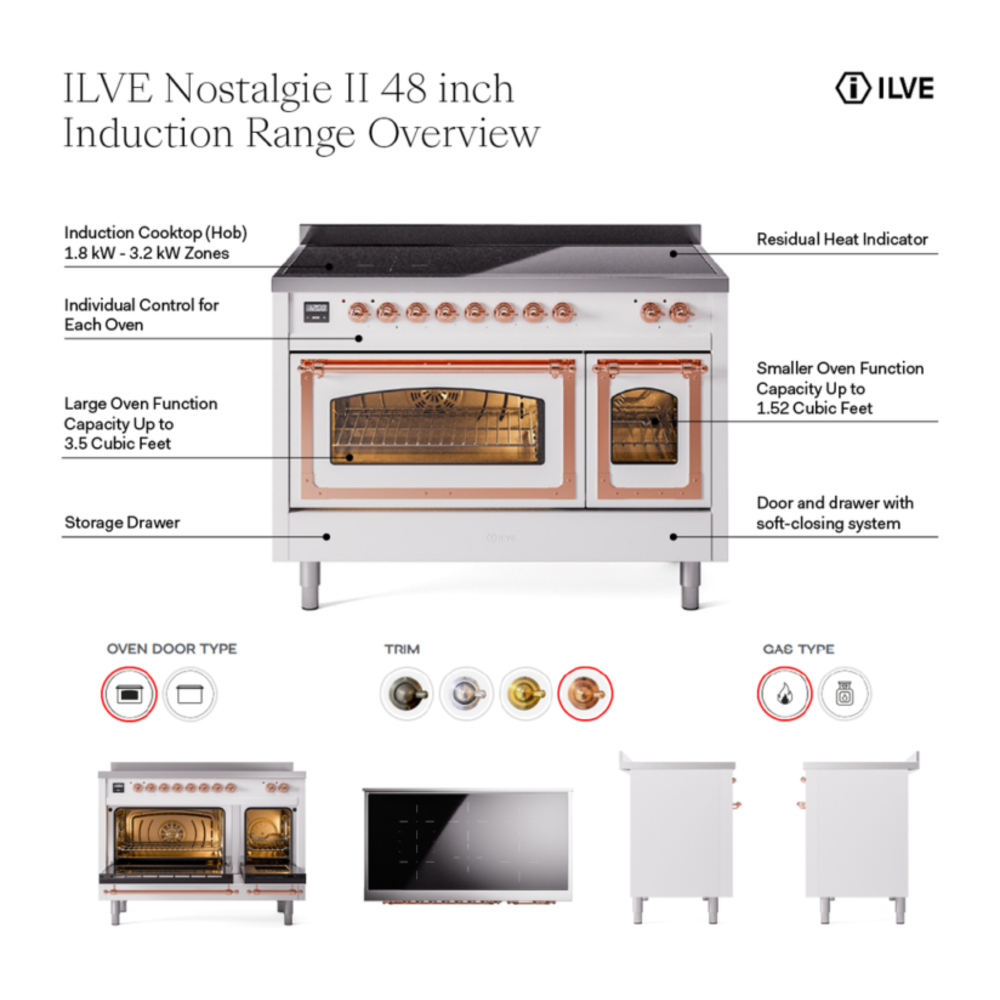 ILVE UPI486NMP Nostalgie II 48 inch Induction Range with 6 Elements
