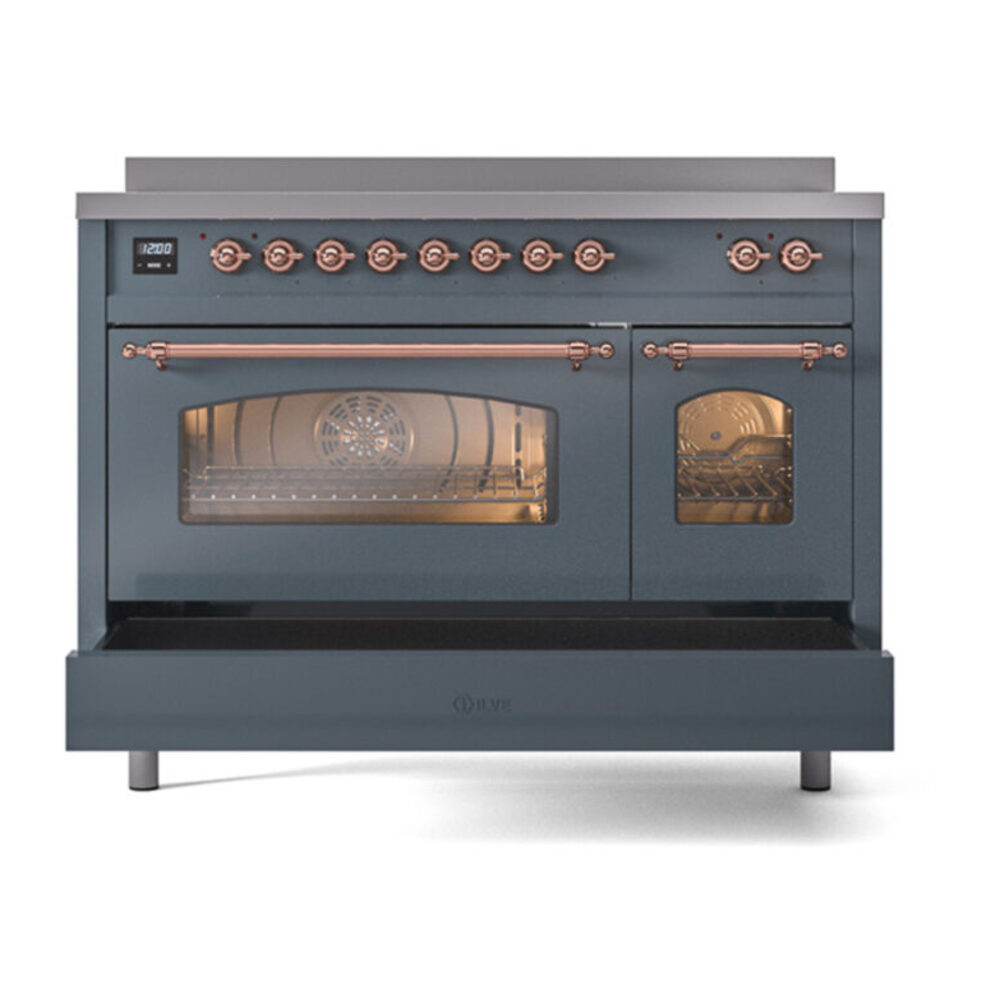 ILVE_UPI486NMPBGP_Nostalgie_II_48"_Dual_Fuel_Range_drawer_opened