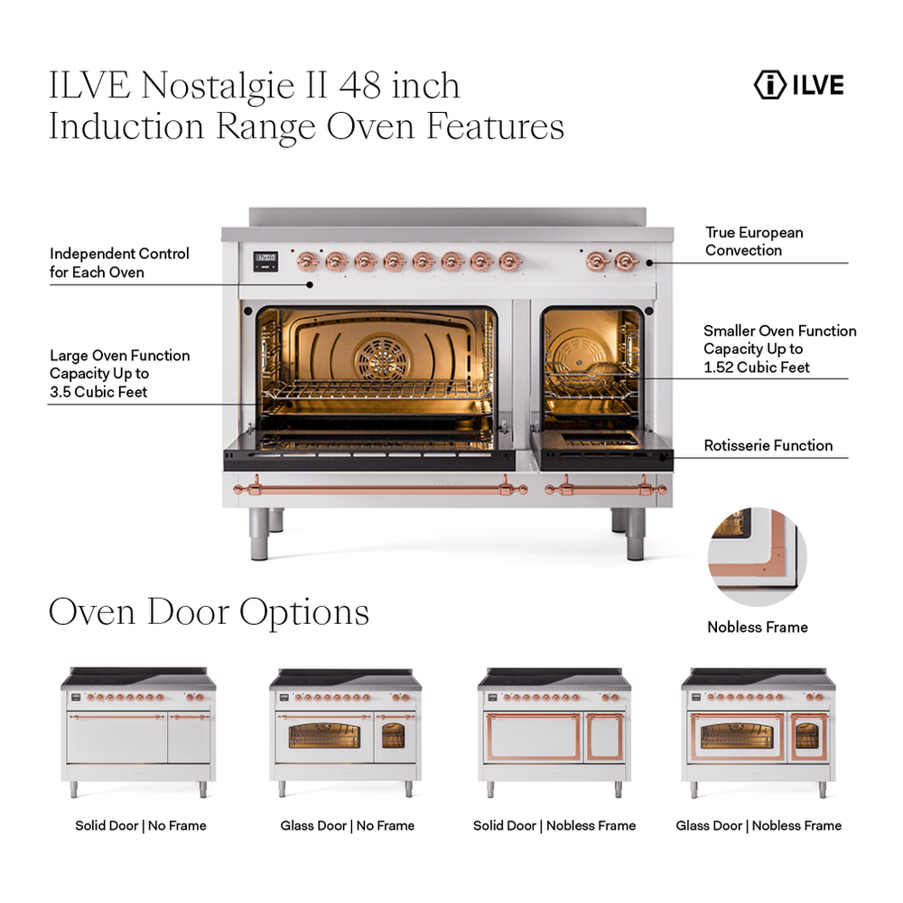 ILVE UPI486NMPBKB Nostalgie II 48 inch Induction Range with 6 Elements (Triple Glass Door, Glossy Black, Burnished) 3 ILVE UPI486NMP Nostalgie II 48 inch Induction Range with 6 Elements