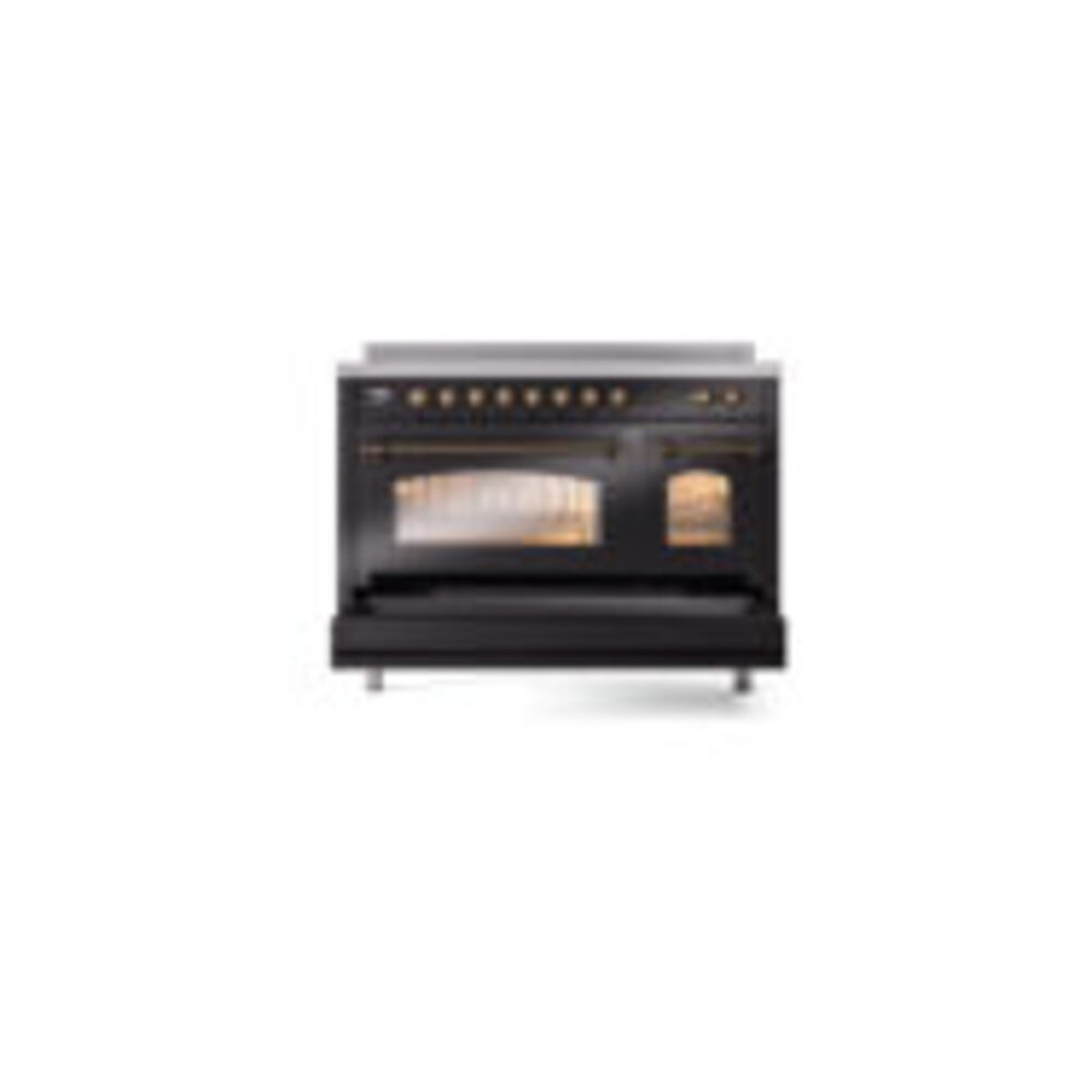 ILVE_UPI486NMPBKB_Nostalgie_II_48"_Dual_Fuel_Range_drawer_opened