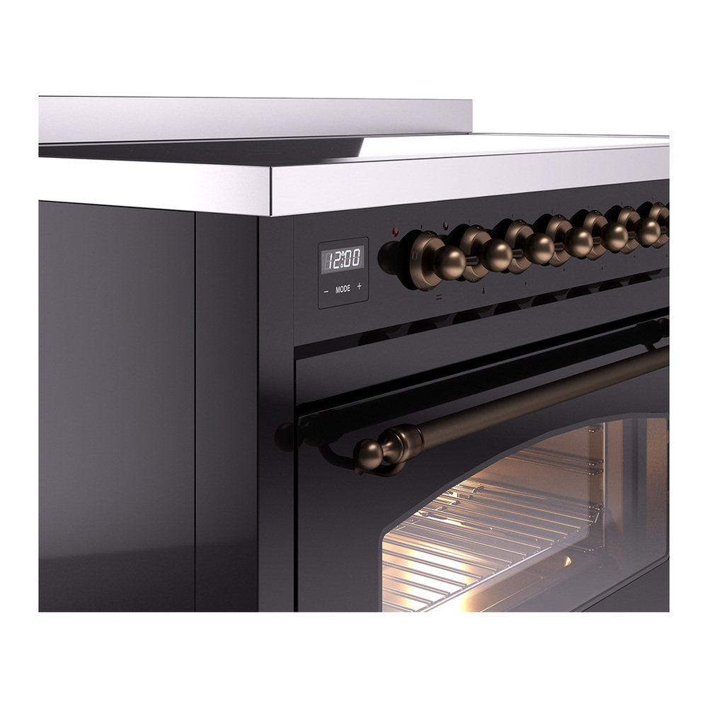 ILVE UPI486NMPBKB Nostalgie II 48 inch Induction Range with 6 Elements (Triple Glass Door, Glossy Black, Burnished) 10 ILVE_UPI486NMPBKB_Nostalgie_II_48"_Dual_Fuel_Range_details