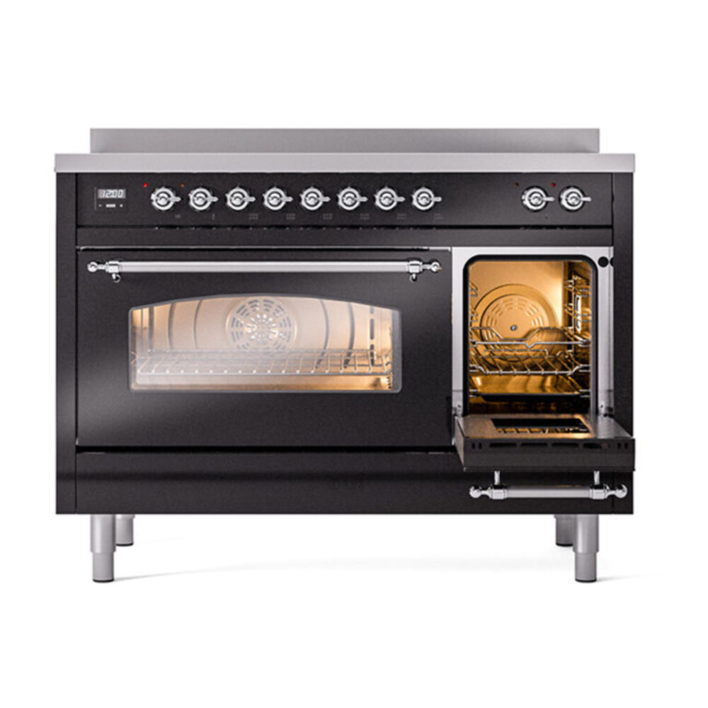 ILVE_UPI486NMPBKC_Nostalgie_II_48"_Dual_Fuel_Range_side_oven_door_opened