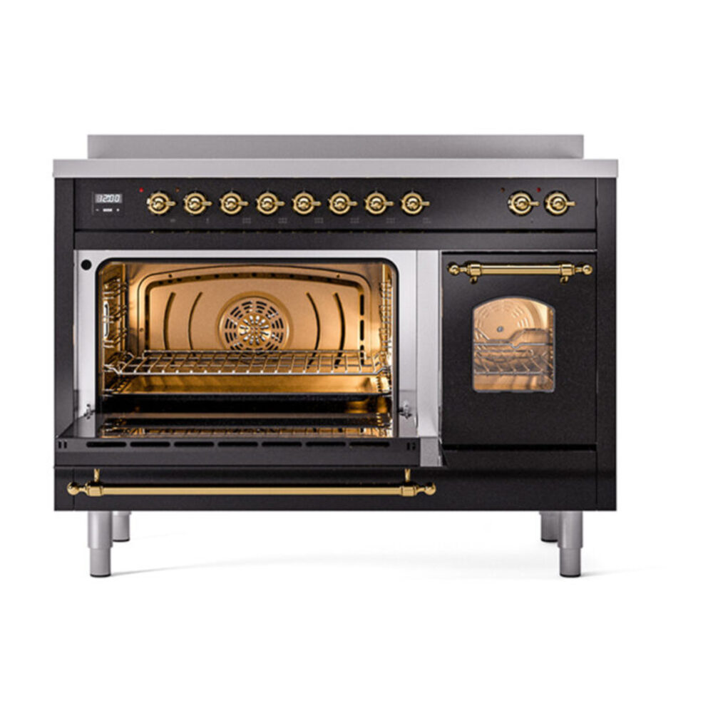 ILVE_UPI486NMPBKG_Nostalgie_II_48"_Dual_Fuel_Range_main_oven_door_opened