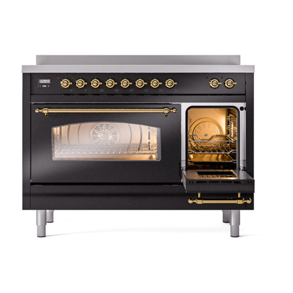 ILVE_UPI486NMPBKG_Nostalgie_II_48"_Dual_Fuel_Range_side_oven_door_opened