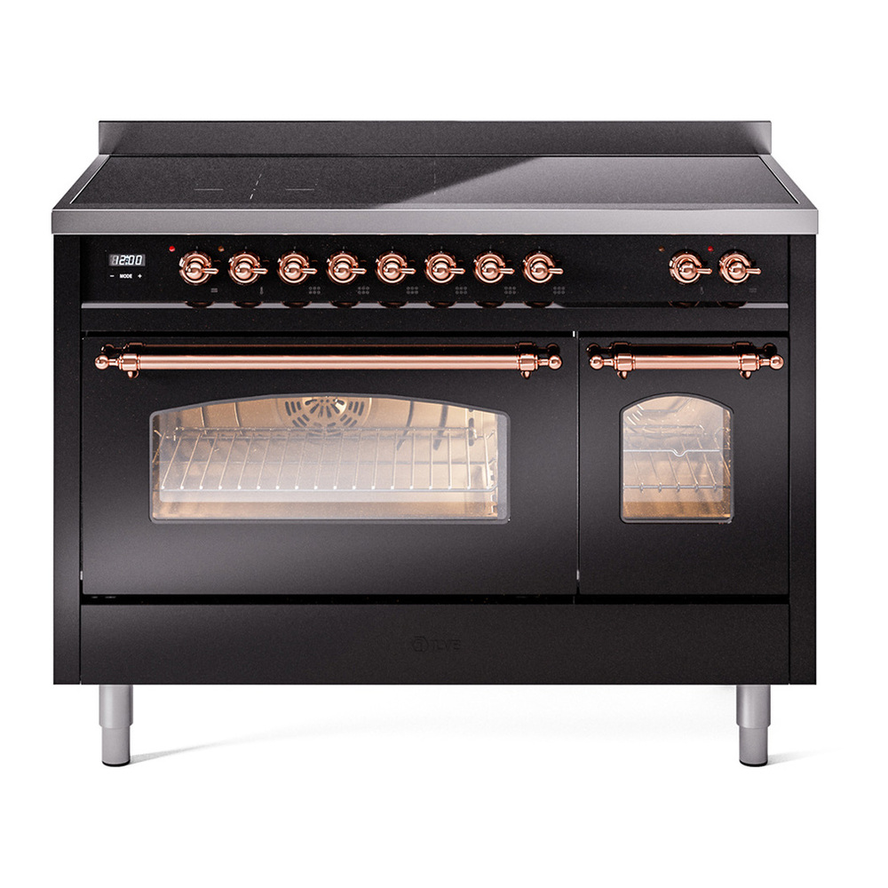 ILVE UPI486NMPBKP Nostalgie II 48 inch Induction Range with 6 Elements (Triple Glass Door, Glossy Black, Copper) 1 UPI486NMPBKP