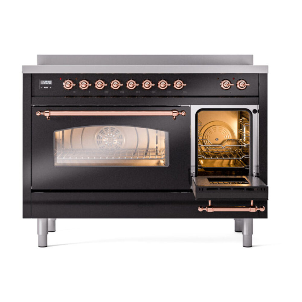 ILVE_UPI486NMPBKP_Nostalgie_II_48"_Dual_Fuel_Range_side_oven_door_opened