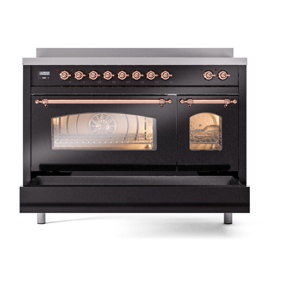 ILVE_UPI486NMPBKP_Nostalgie_II_48"_Dual_Fuel_Range_drawer_opened