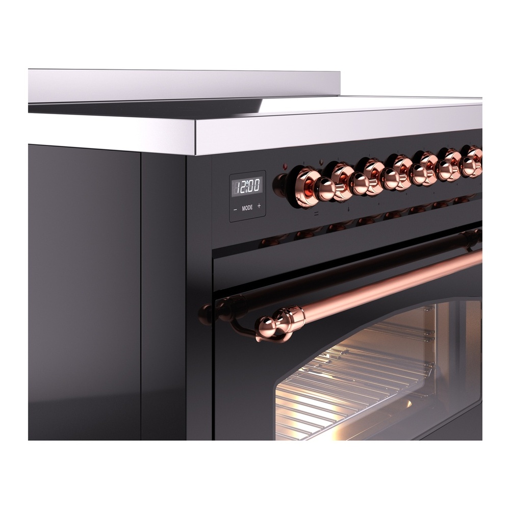 ILVE UPI486NMPBKP Nostalgie II 48 inch Induction Range with 6 Elements (Triple Glass Door, Glossy Black, Copper) 10 ILVE_UPI486NMPBKP_Nostalgie_II_48"_Dual_Fuel_Range_details