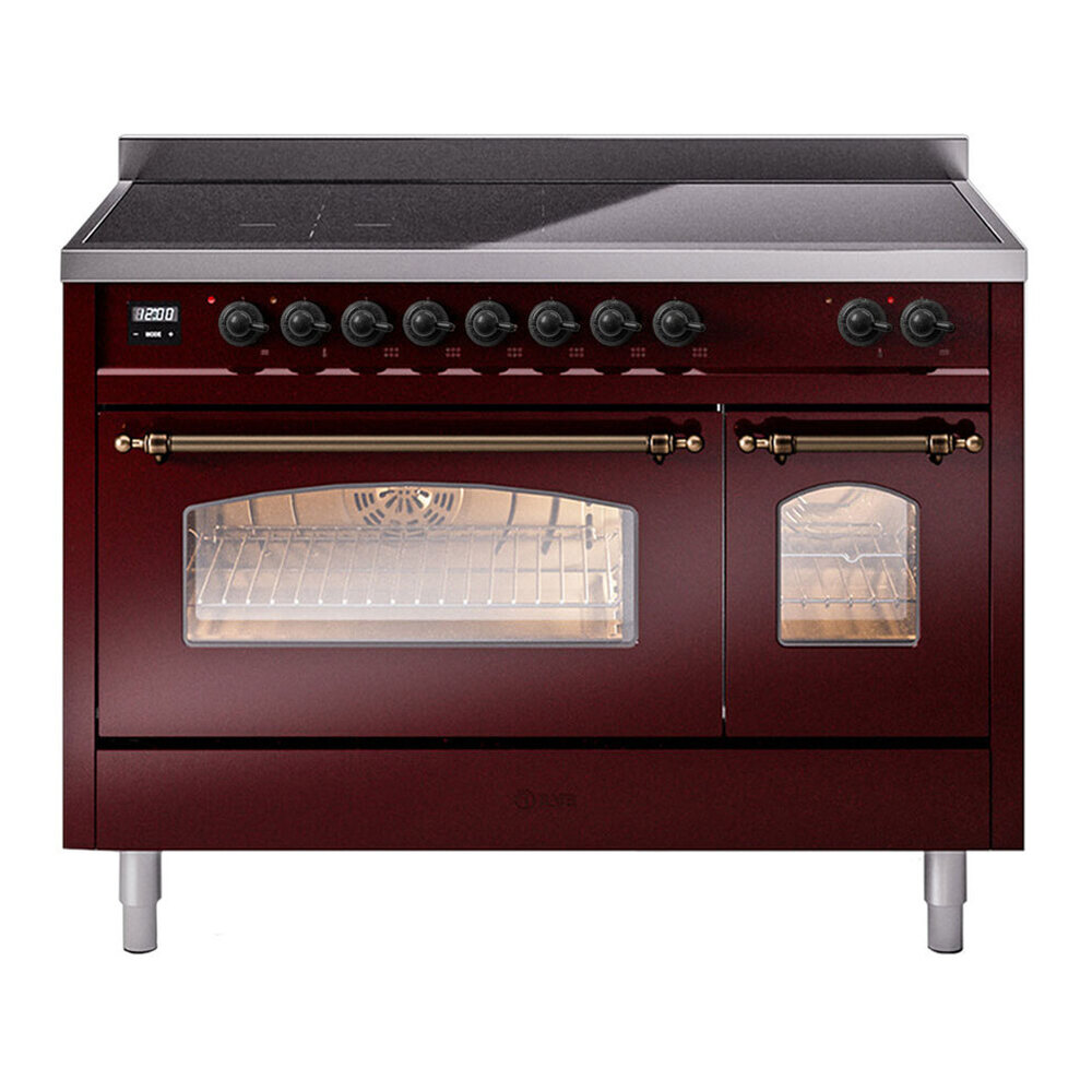 ILVE UPI486NMPBUB Nostalgie II 48 inch Induction Range with 6 Elements (Triple Glass Door, Burgundy, Burnished) 1 UPI486NMPBUB