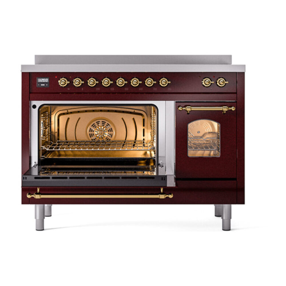 ILVE_UPI486NMPBUG_Nostalgie_II_48"_Dual_Fuel_Range_main_oven_door_opened