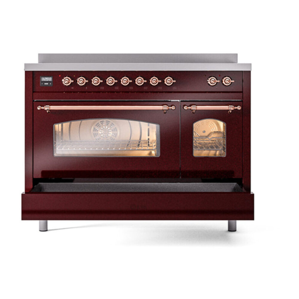 ILVE_UPI486NMPBUP_Nostalgie_II_48"_Dual_Fuel_Range_drawer_opened